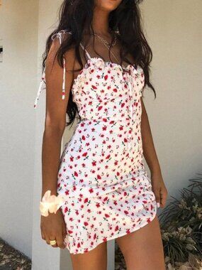Princess Polly Allen Mini Floral Dress White Red Size 6